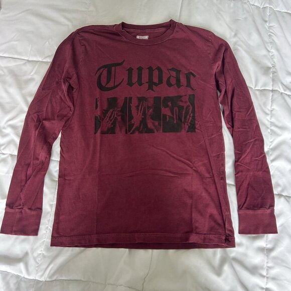 Tailgate Womens Small S Maroon Black Long Sleeve Tupac 2Pac Crew Neck Graphic - Picture 1 of 6